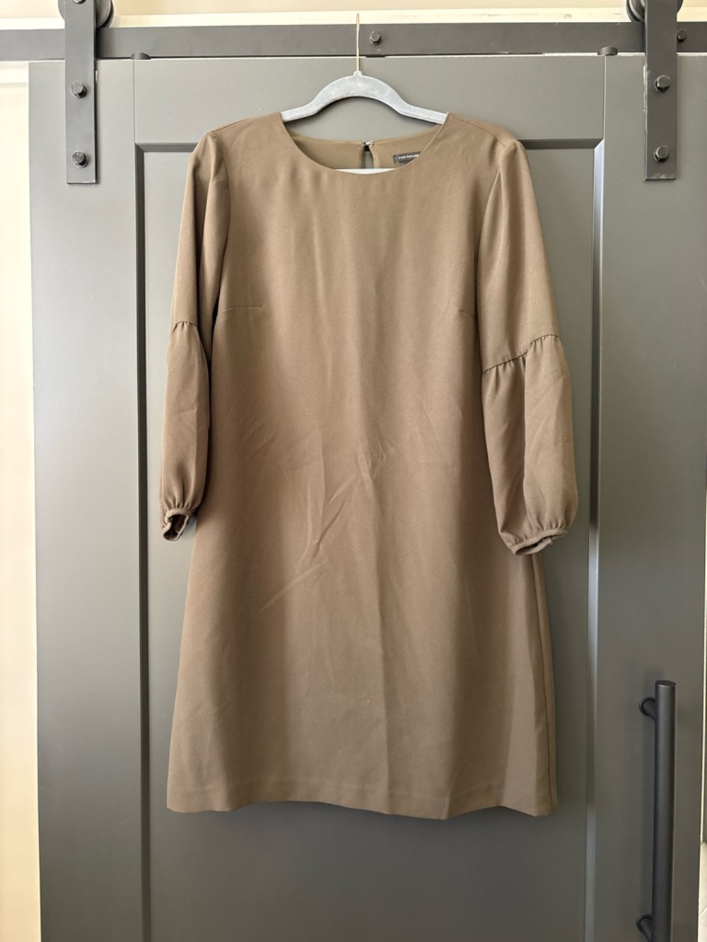 Ann Taylor Olive Green Shift Dress with Balloon Sleeves